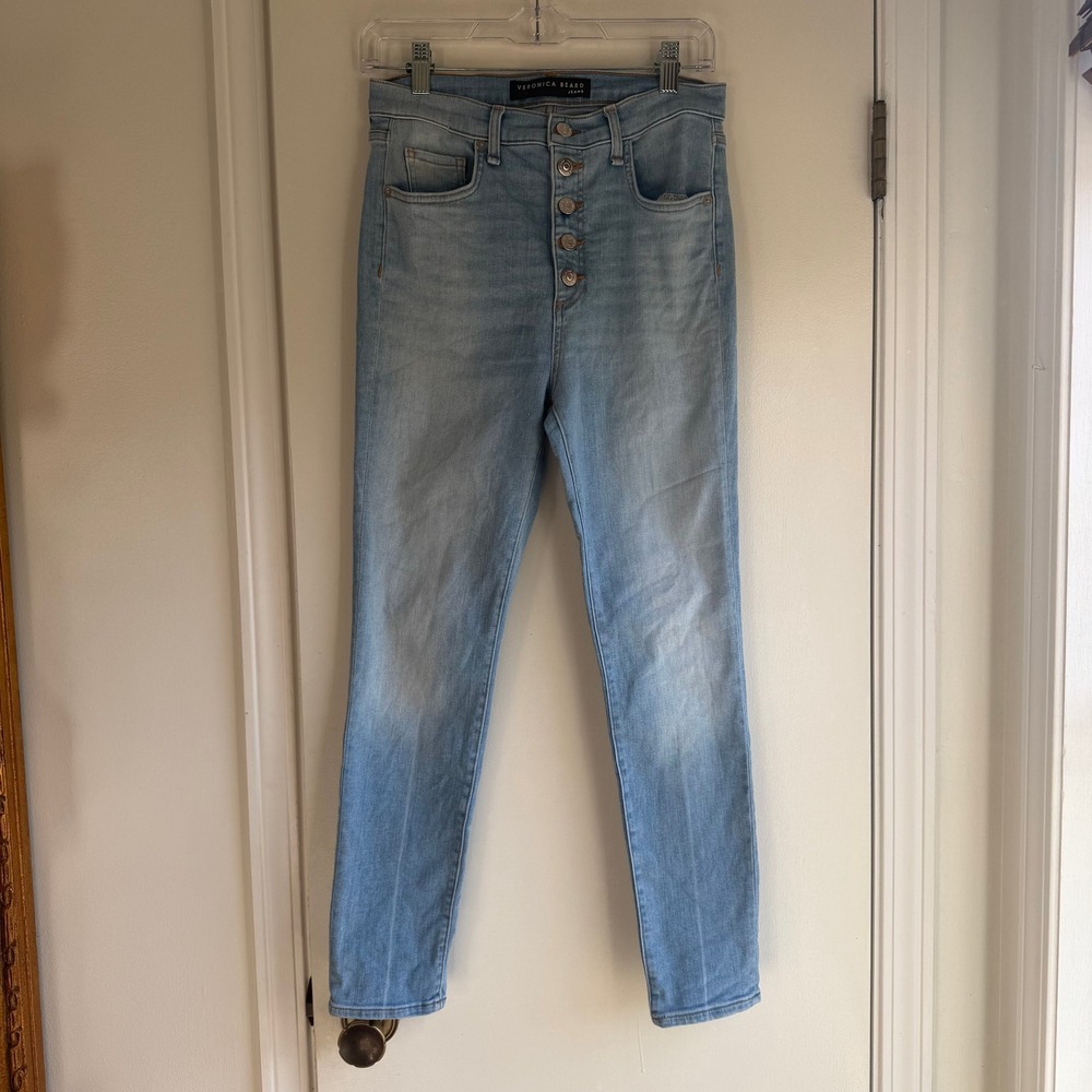 Veronica Beard Debbie High Rise Skinny Jeans Light Wash Button Fly Size 27 USA